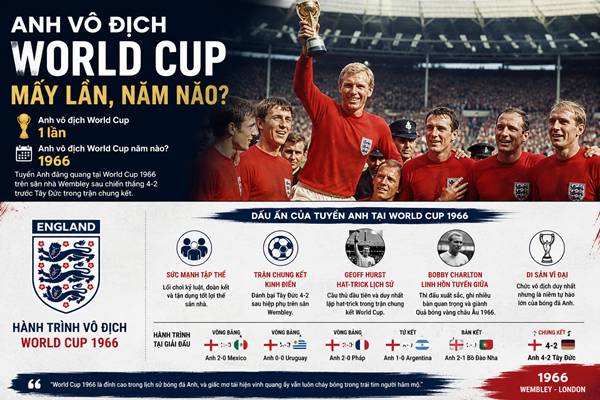 Anh vô địch World Cup năm nào? Anh vô địch World Cup năm nào?
